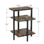 Table d'appoint à 3 niveaux, plateau en imitation marbre et pieds en métal, carrée/ronde, blanc/marron