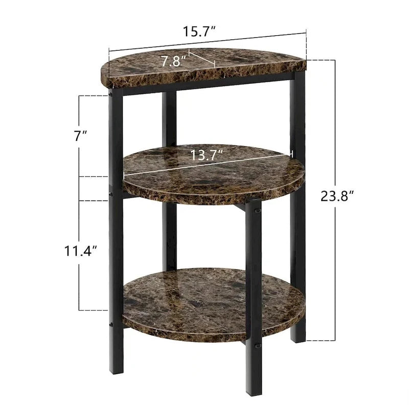 Table d'appoint à 3 niveaux, plateau en imitation marbre et pieds en métal, carrée/ronde, blanc/marron