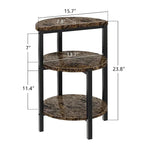 Table d'appoint à 3 niveaux, plateau en imitation marbre et pieds en métal, carrée/ronde, blanc/marron