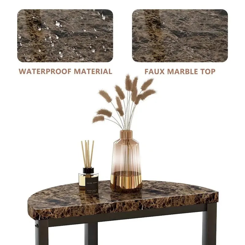 Table d'appoint à 3 niveaux, plateau en imitation marbre et pieds en métal, carrée/ronde, blanc/marron