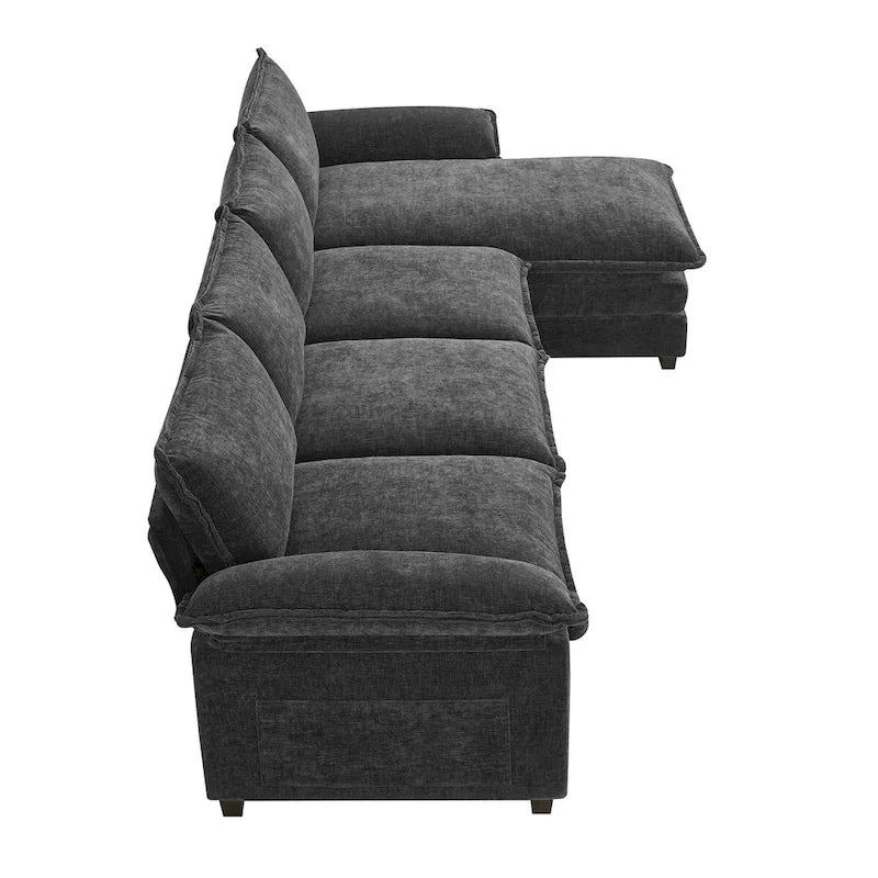 Canapé d'angle en chenille, gingembre/beige/gris/bleu marine foncé, 5 places