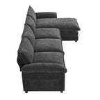 Canapé d'angle en chenille, gingembre/beige/gris/bleu marine foncé, 5 places