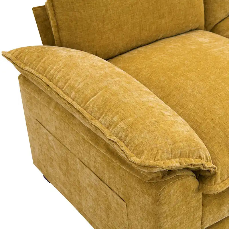 Canapé d'angle en chenille, gingembre/beige/gris/bleu marine foncé, 5 places