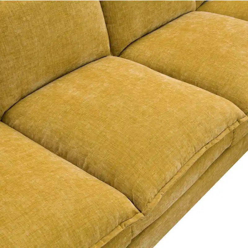 Canapé d'angle en chenille, gingembre/beige/gris/bleu marine foncé, 5 places