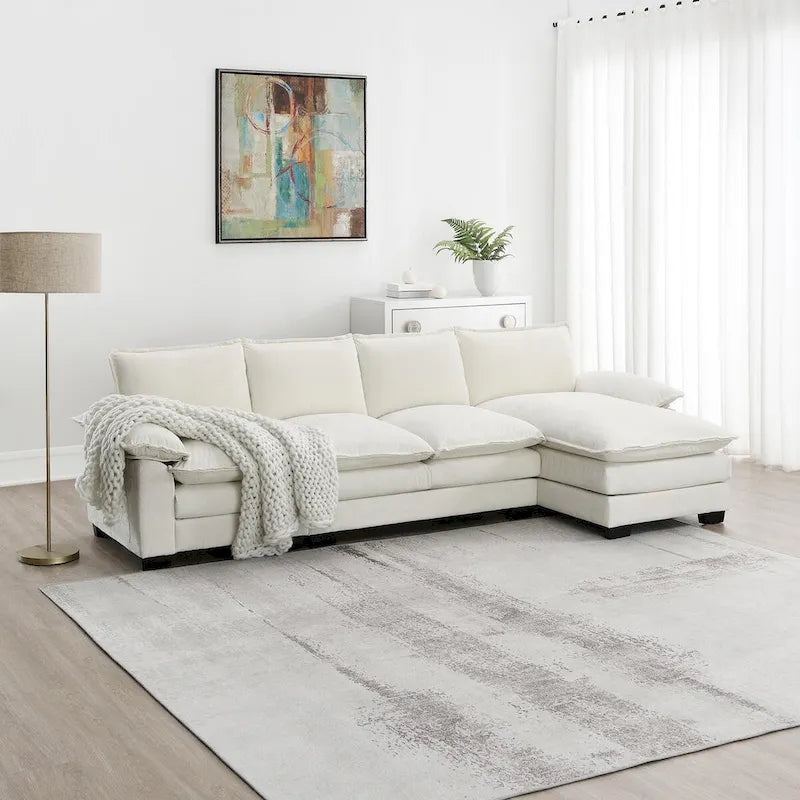Canapé d'angle en chenille, gingembre/beige/gris/bleu marine foncé, 5 places
