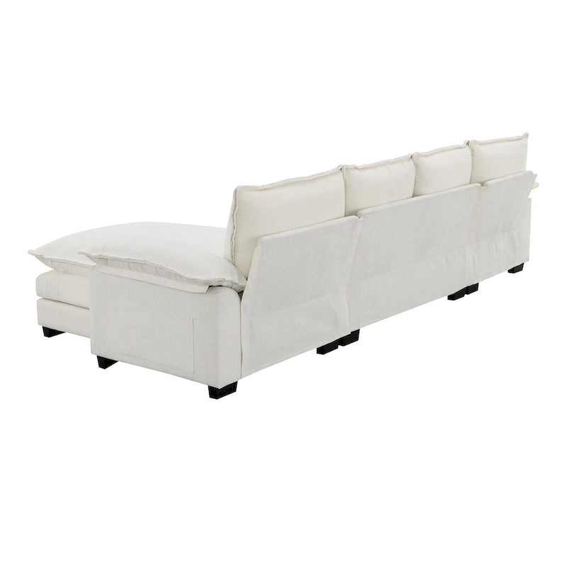 Canapé d'angle en chenille, gingembre/beige/gris/bleu marine foncé, 5 places