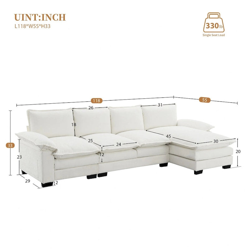 Canapé d'angle en chenille, gingembre/beige/gris/bleu marine foncé, 5 places