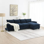 Canapé d'angle en chenille, gingembre/beige/gris/bleu marine foncé, 5 places