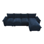 Canapé d'angle en chenille, gingembre/beige/gris/bleu marine foncé, 5 places