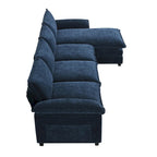Canapé d'angle en chenille, gingembre/beige/gris/bleu marine foncé, 5 places
