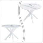 Table à manger ronde en MDF et pieds en métal, plateau en marbre blanc / noir / blanc, 4 places