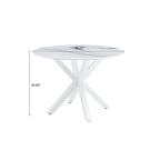 Table à manger ronde en MDF et pieds en métal, plateau en marbre blanc / noir / blanc, 4 places