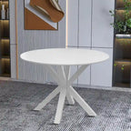 Table à manger ronde en MDF et pieds en métal, plateau en marbre blanc / noir / blanc, 4 places