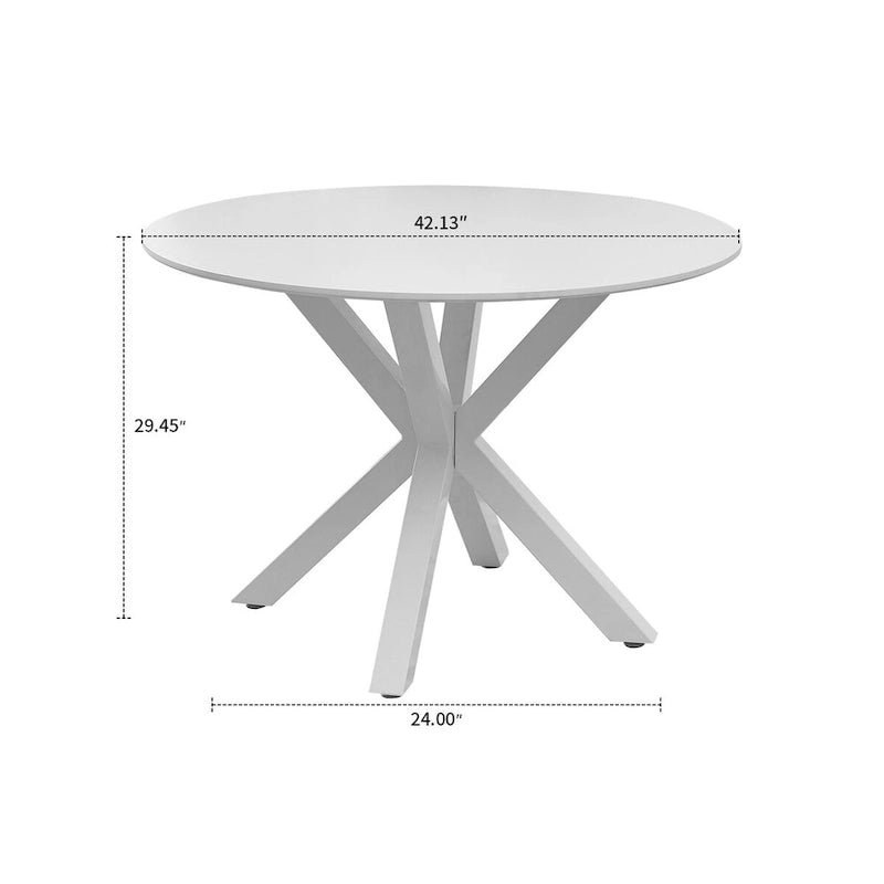 Table à manger ronde en MDF et pieds en métal, plateau en marbre blanc / noir / blanc, 4 places