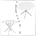 Table à manger ronde en MDF et pieds en métal, plateau en marbre blanc / noir / blanc, 4 places