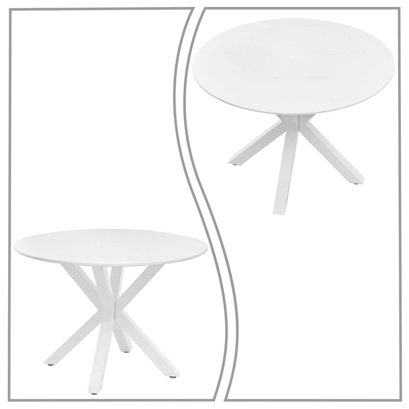 Table à manger ronde en MDF et pieds en métal, plateau en marbre blanc / noir / blanc, 4 places
