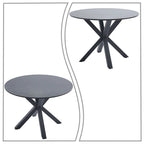 Table à manger ronde en MDF et pieds en métal, plateau en marbre blanc / noir / blanc, 4 places