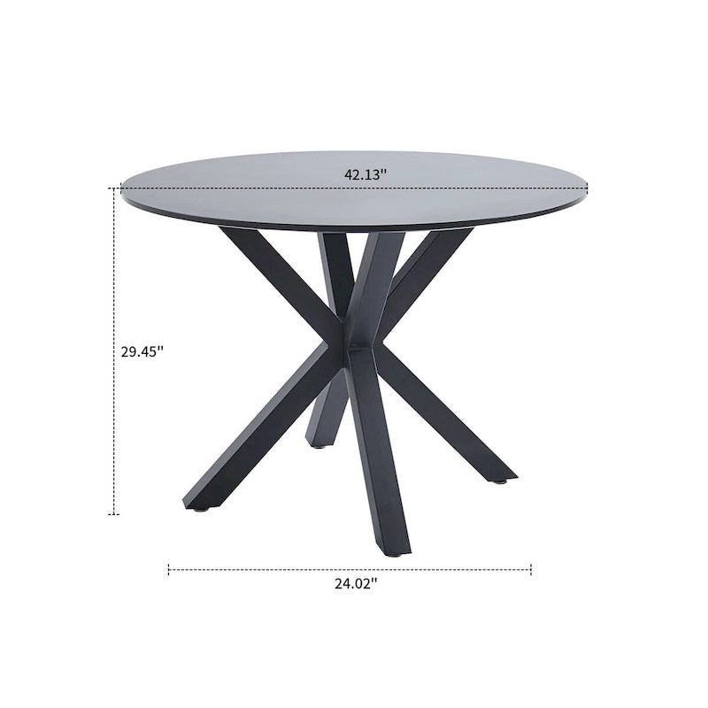 Table à manger ronde en MDF et pieds en métal, plateau en marbre blanc / noir / blanc, 4 places