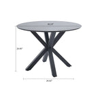 Table à manger ronde en MDF et pieds en métal, plateau en marbre blanc / noir / blanc, 4 places