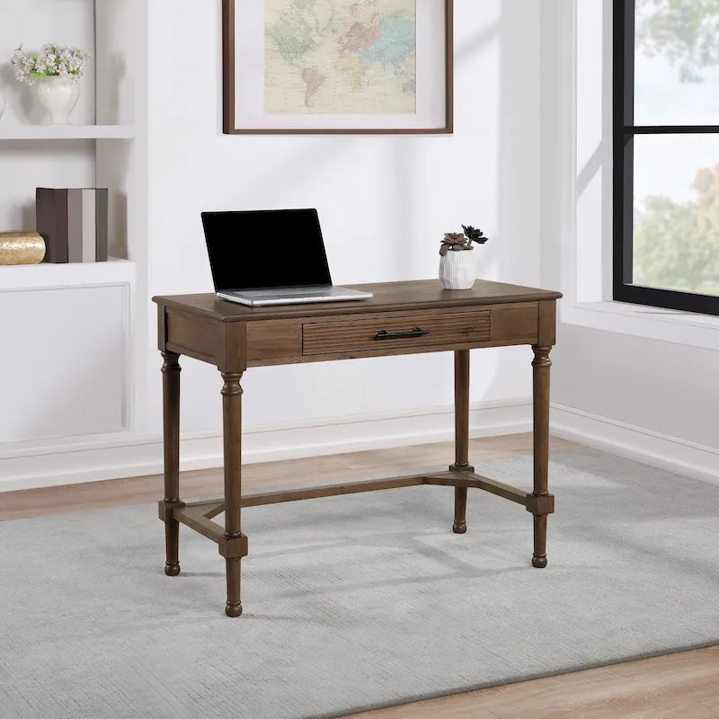 Bureau à écrire traditionnel en chêne brun, simple