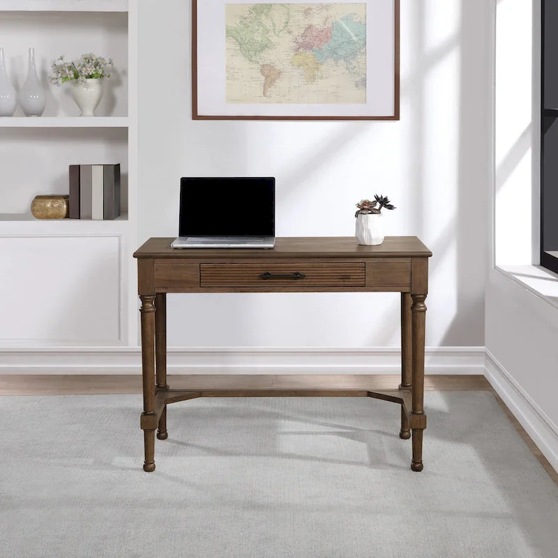 Bureau à écrire traditionnel en chêne brun, simple