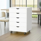 Commode de rangement à 5 tiroirs avec roulettes, Blanc/Noir, Montage à 1 personne