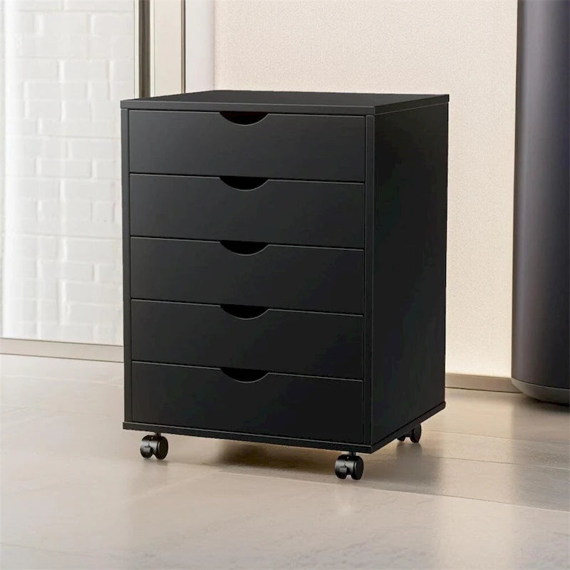 Commode de rangement à 5 tiroirs avec roulettes, Blanc/Noir, Montage à 1 personne