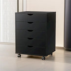 Commode de rangement à 5 tiroirs avec roulettes, Blanc/Noir, Montage à 1 personne