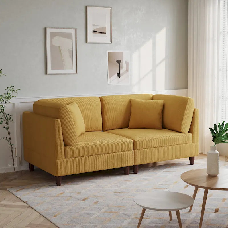 Ensemble de canapé d'angle modulaire en velours côtelé avec coussins – 2 ou 3 pièces