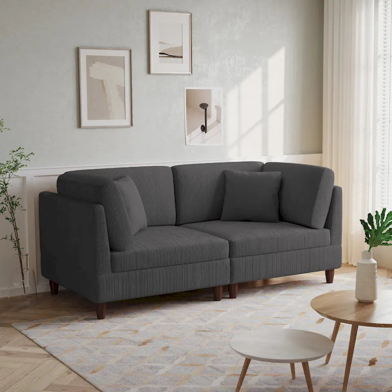 Ensemble de canapé d'angle modulaire en velours côtelé avec coussins – 2 ou 3 pièces