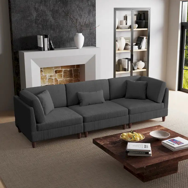 Ensemble de canapé d'angle modulaire en velours côtelé avec coussins – 2 ou 3 pièces