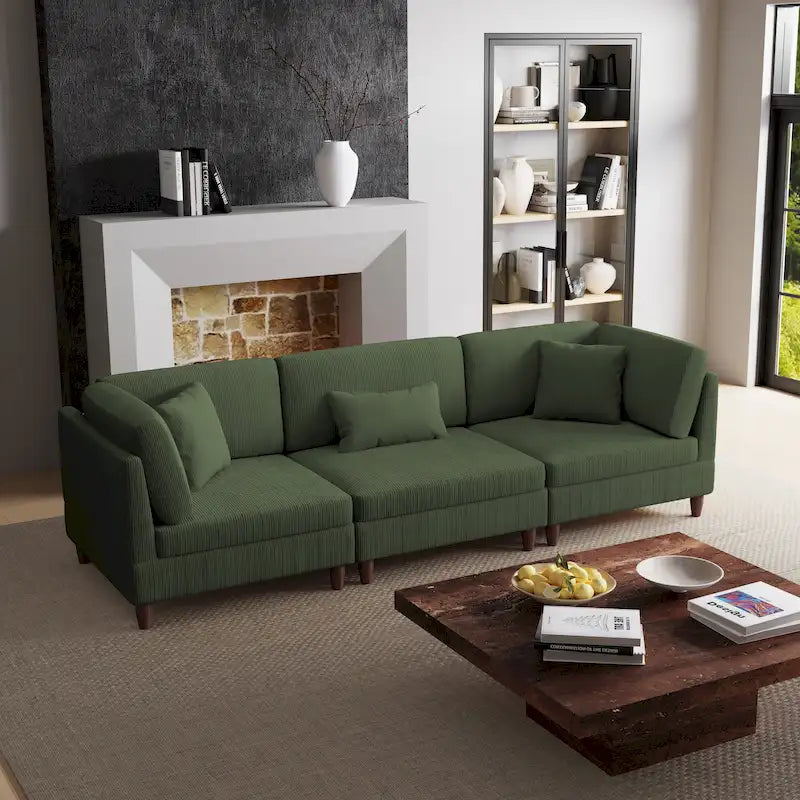 Ensemble de canapé d'angle modulaire en velours côtelé avec coussins – 2 ou 3 pièces