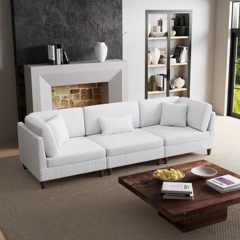 Ensemble de canapé d'angle modulaire en velours côtelé avec coussins – 2 ou 3 pièces