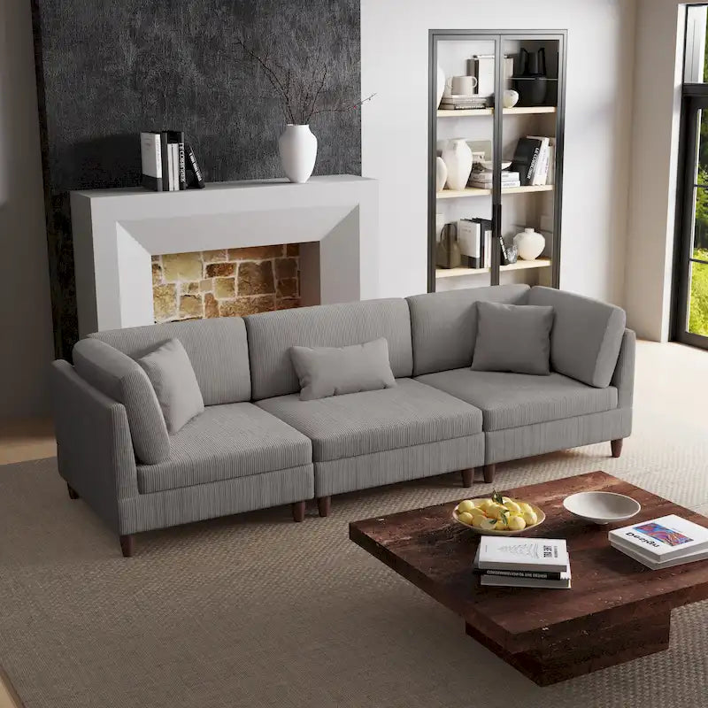 Ensemble de canapé d'angle modulaire en velours côtelé avec coussins – 2 ou 3 pièces