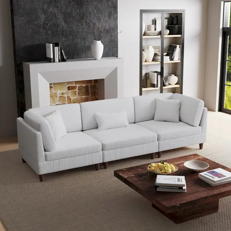 Ensemble de canapé d'angle modulaire en velours côtelé avec coussins – 2 ou 3 pièces