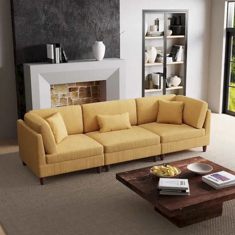 Ensemble de canapé d'angle modulaire en velours côtelé avec coussins – 2 ou 3 pièces