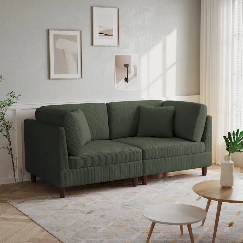 Ensemble de canapé d'angle modulaire en velours côtelé avec coussins – 2 ou 3 pièces