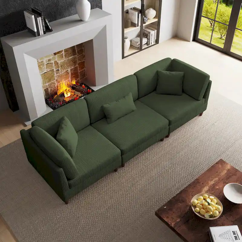 Ensemble de canapé d'angle modulaire en velours côtelé avec coussins – 2 ou 3 pièces