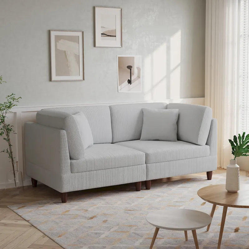 Ensemble de canapé d'angle modulaire en velours côtelé avec coussins – 2 ou 3 pièces