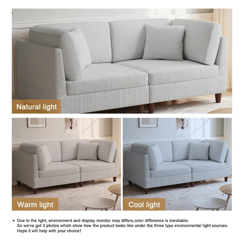 Ensemble de canapé d'angle modulaire en velours côtelé avec coussins – 2 ou 3 pièces
