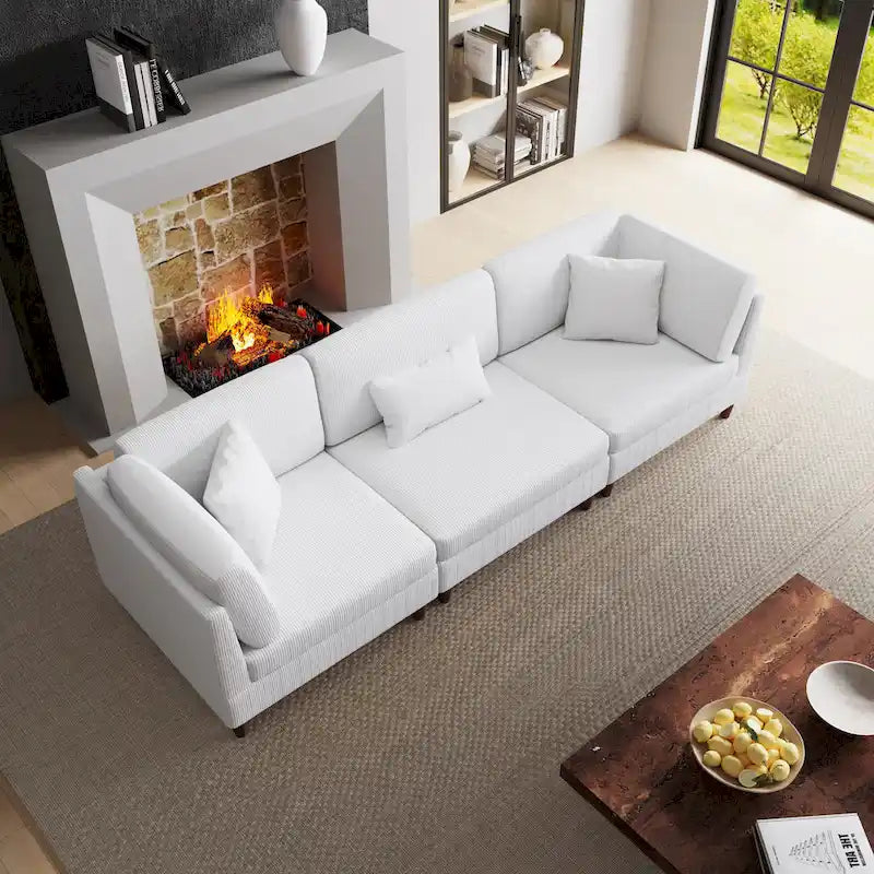 Ensemble de canapé d'angle modulaire en velours côtelé avec coussins – 2 ou 3 pièces
