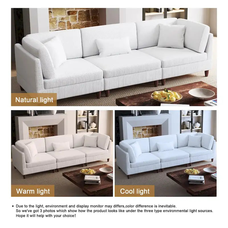 Ensemble de canapé d'angle modulaire en velours côtelé avec coussins – 2 ou 3 pièces