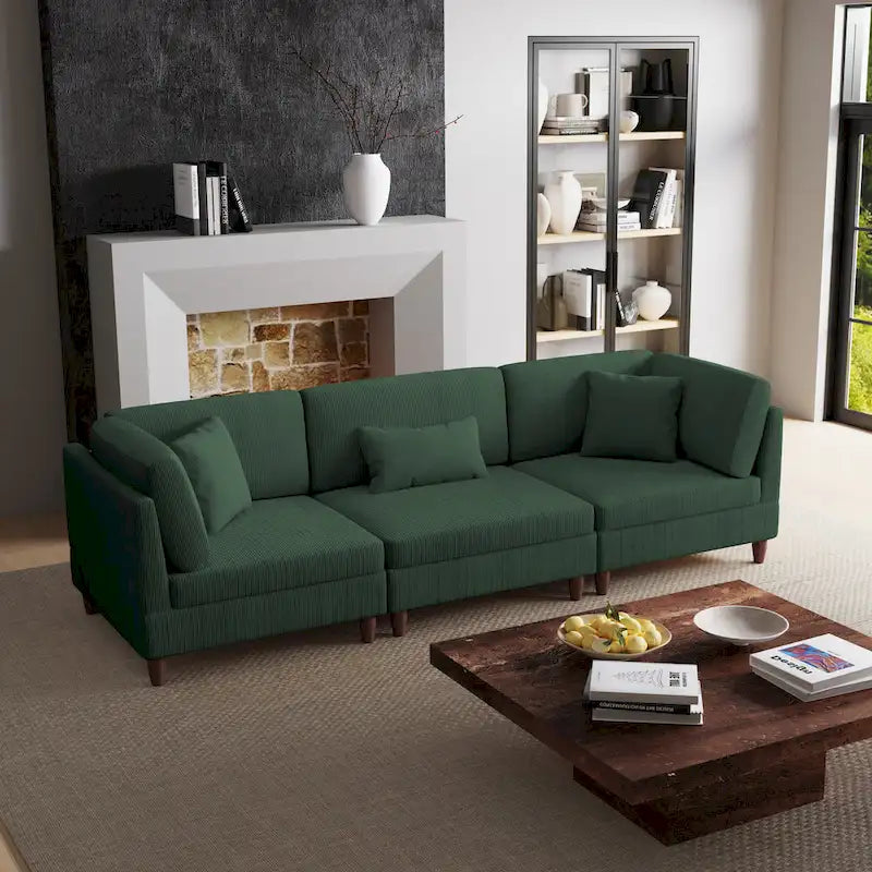 Ensemble de canapé d'angle modulaire en velours côtelé avec coussins – 2 ou 3 pièces