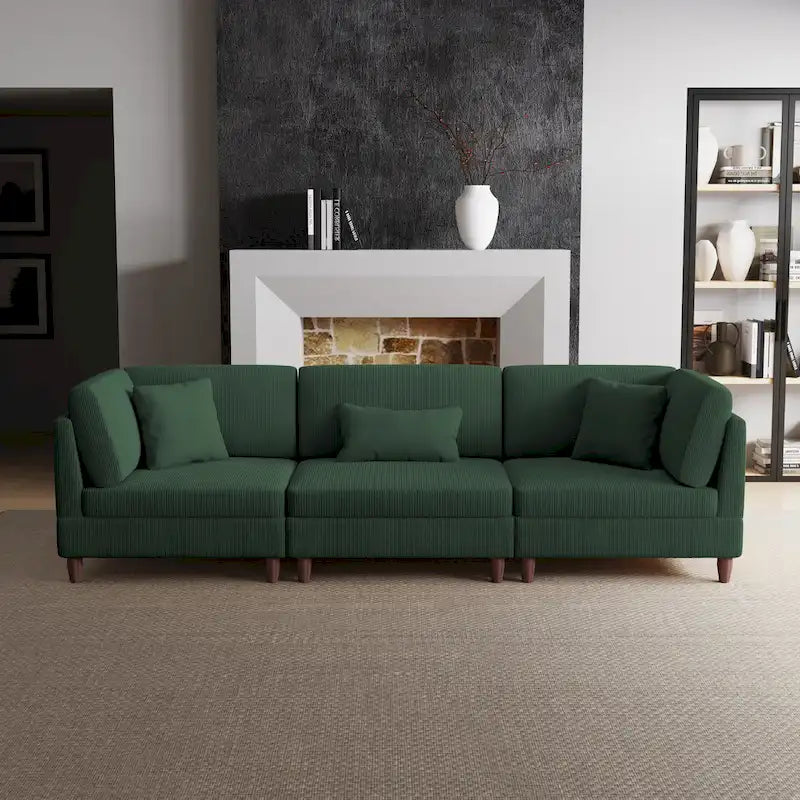 Ensemble de canapé d'angle modulaire en velours côtelé avec coussins – 2 ou 3 pièces