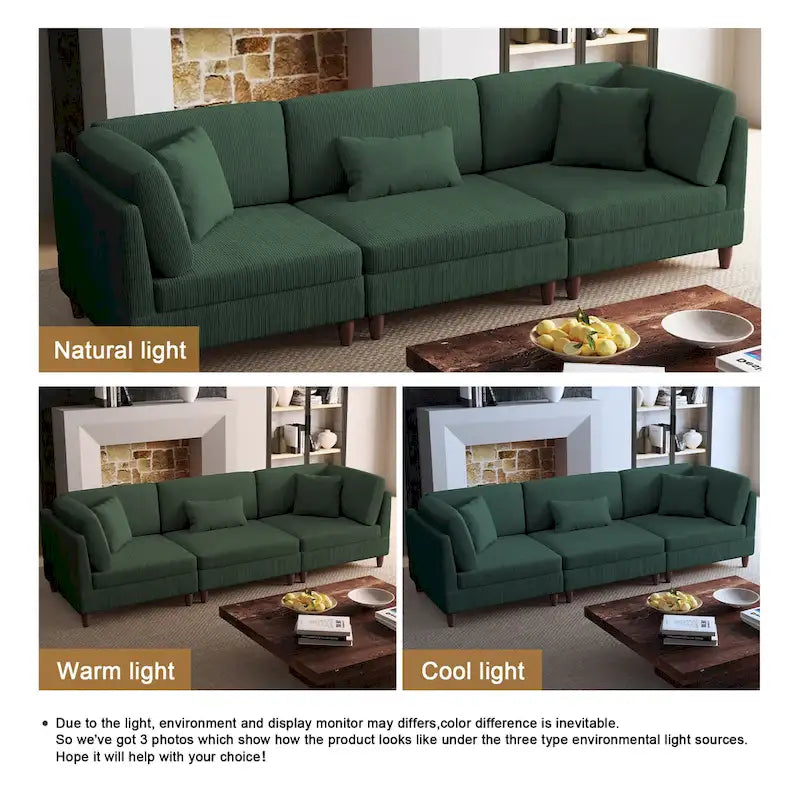 Ensemble de canapé d'angle modulaire en velours côtelé avec coussins – 2 ou 3 pièces