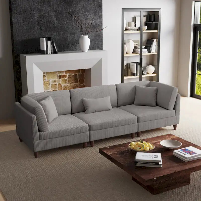 Ensemble de canapé d'angle modulaire en velours côtelé avec coussins – 2 ou 3 pièces