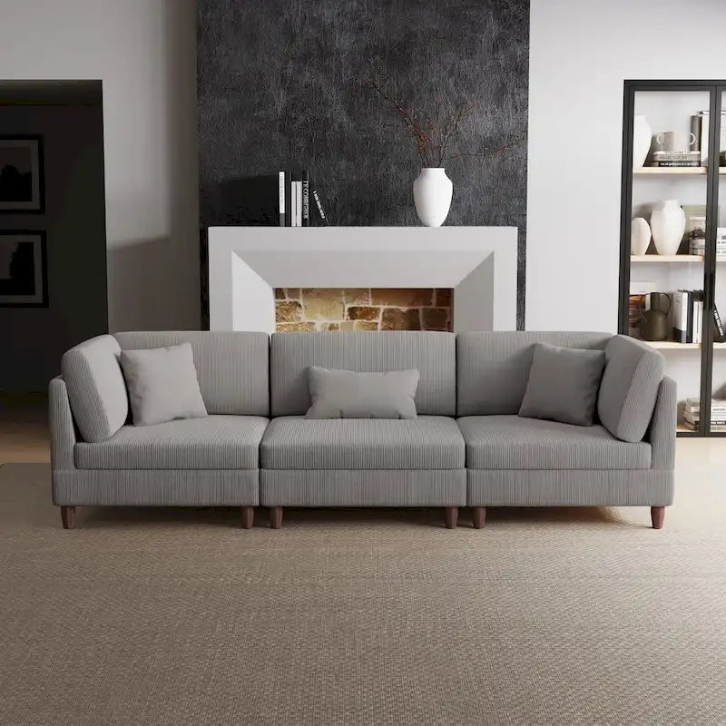 Ensemble de canapé d'angle modulaire en velours côtelé avec coussins – 2 ou 3 pièces