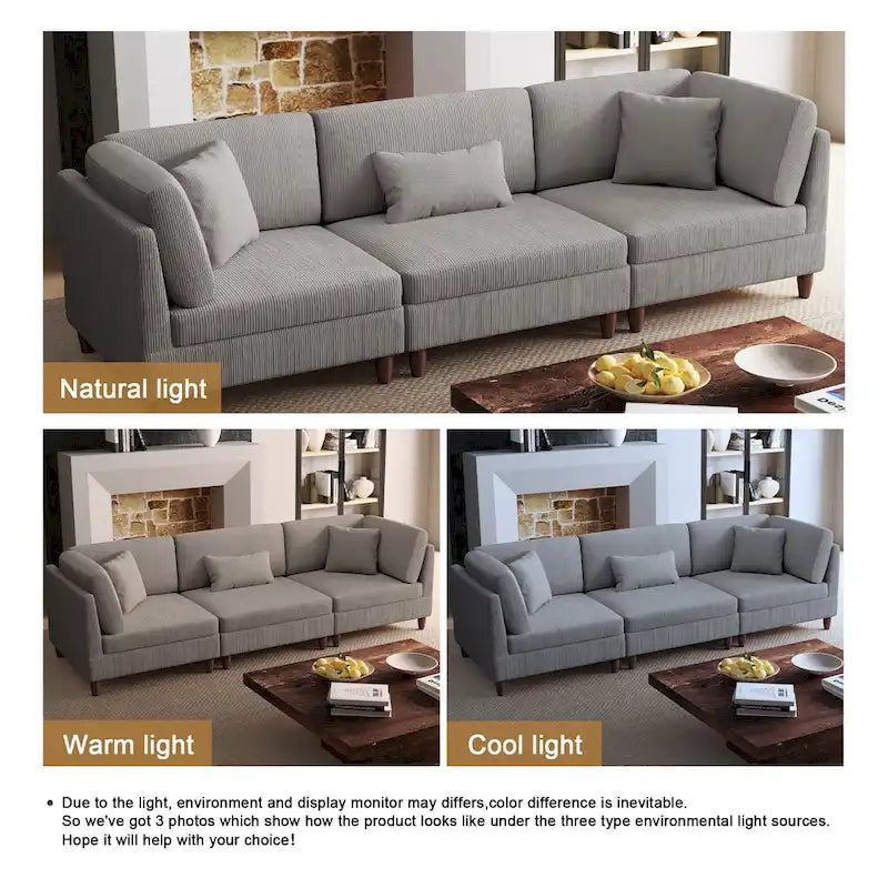 Ensemble de canapé d'angle modulaire en velours côtelé avec coussins – 2 ou 3 pièces