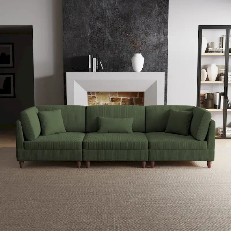 Ensemble de canapé d'angle modulaire en velours côtelé avec coussins – 2 ou 3 pièces