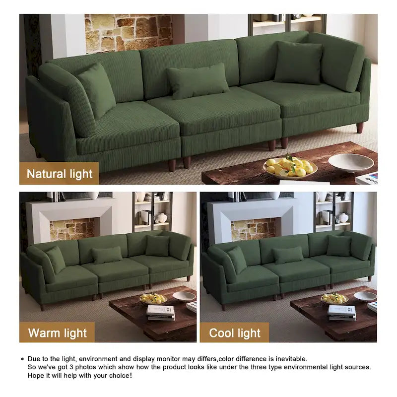 Ensemble de canapé d'angle modulaire en velours côtelé avec coussins – 2 ou 3 pièces